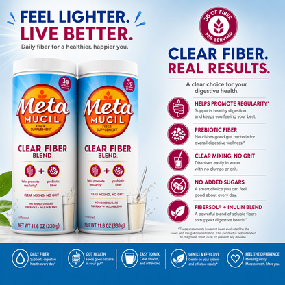 Metamucil Clear Fiber Blend Prebiotic Fiber Supplement 75 Servings
