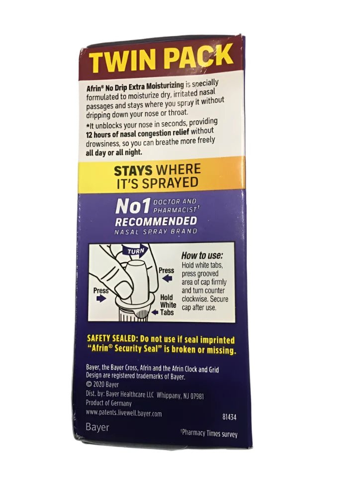 Afrin No Drip Severe Congestion Extra Moisturizing Sinus Spray Relief TWIN PACK - Happy Bargain Bin