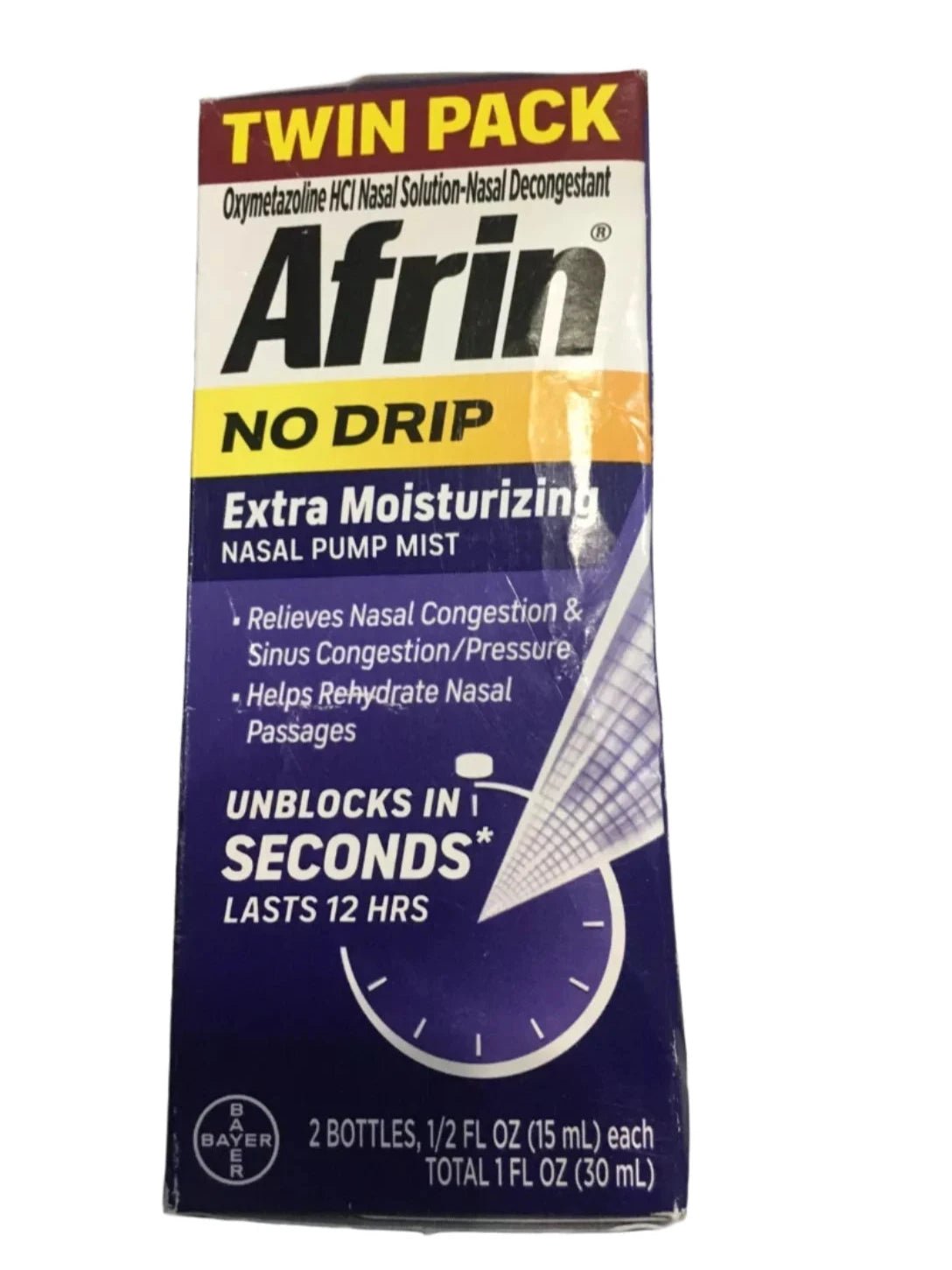 Afrin No Drip Severe Congestion Extra Moisturizing Sinus Spray Relief TWIN PACK - Happy Bargain Bin