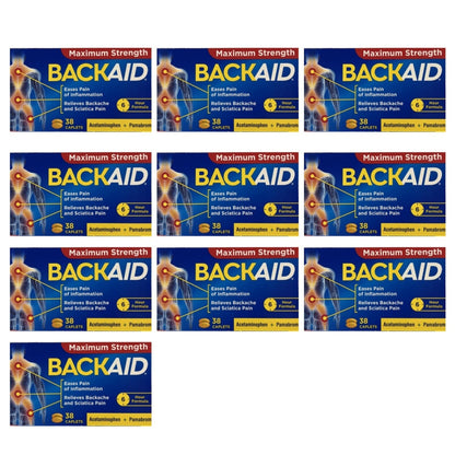 Backaid Max Pain Reliever 38 Caplets Wholesale Lot of 10