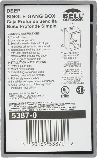 Bell 5387 - 0 Weatherproof Box, 1 In Hub, 3Inlet | Bell Box Electrical - Happy Bargain Bin