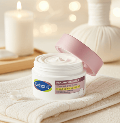 This lightweight cream has a smooth, whipped texture that applies easily
