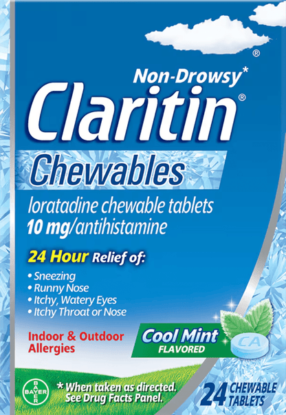 Claritin Chewables For Adults Tablets Cool Mint, 10 Mg, 24 tabs - Happy Bargain Bin