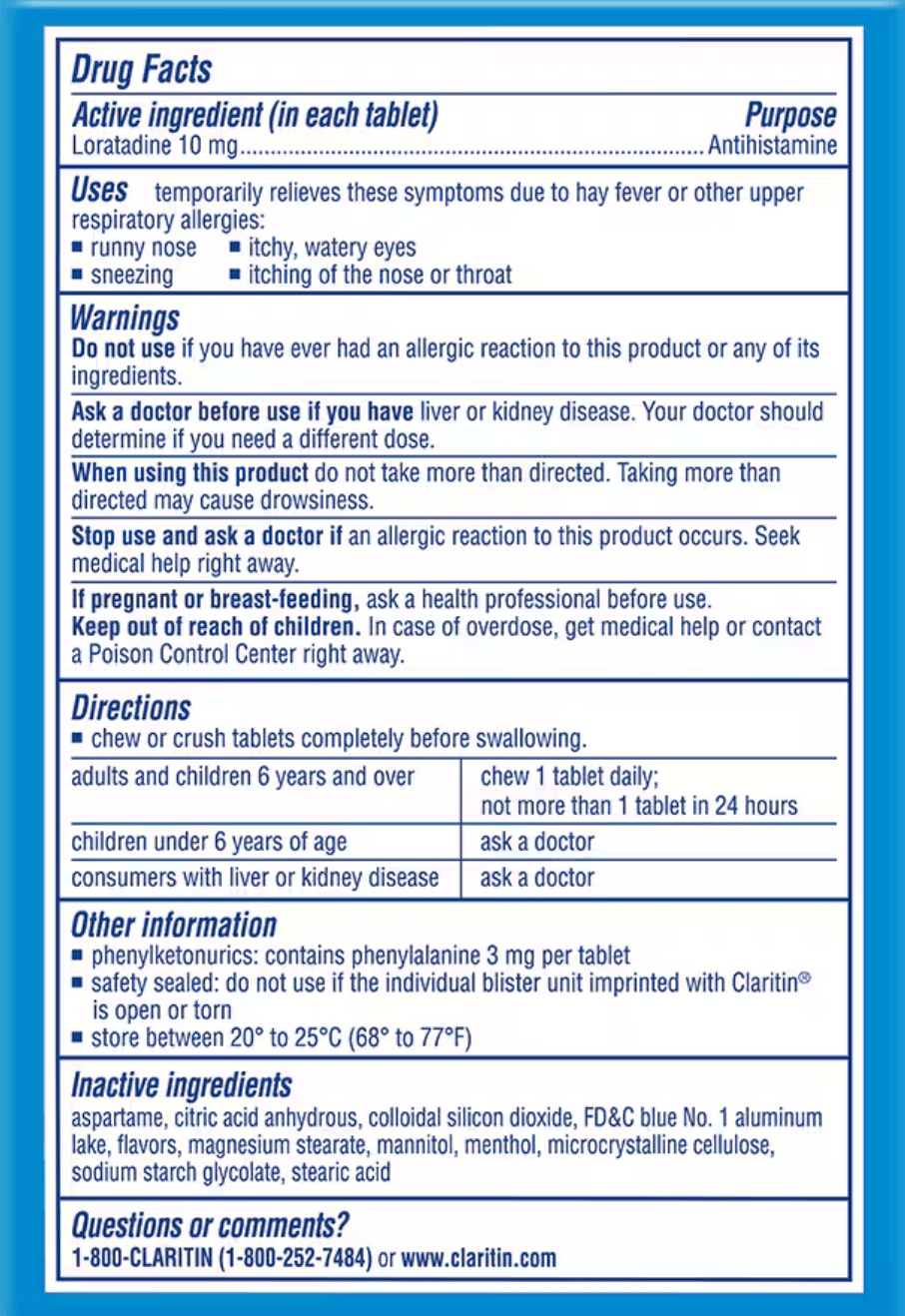 Claritin Chewables For Adults Tablets Cool Mint, 10 Mg, 24 tabs - Happy Bargain Bin