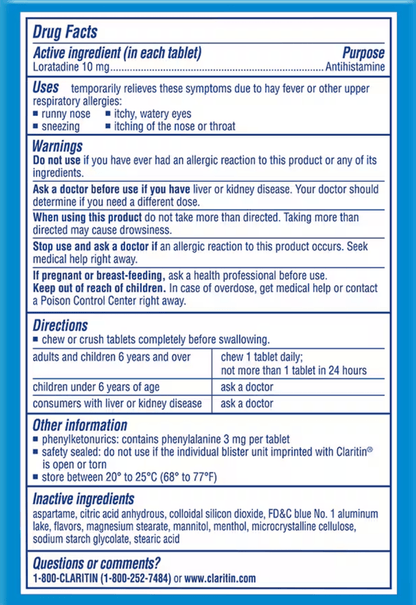 Claritin Chewables For Adults Tablets Cool Mint, 10 Mg, 24 tabs - Happy Bargain Bin