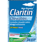 Claritin Non-Drowsy Chewables Tablets Cool Mint, 10 Mg, 24 tabs