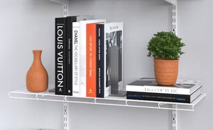 White, ventilated wire shelving for airflow and durability