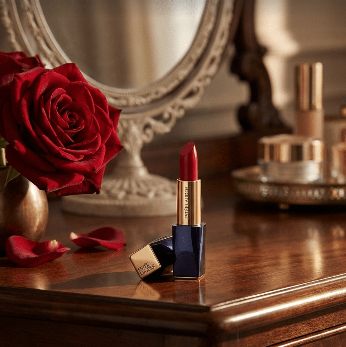 A confident red shade that shows the power of Pure Color Envy Sculpting Lipstick performance.