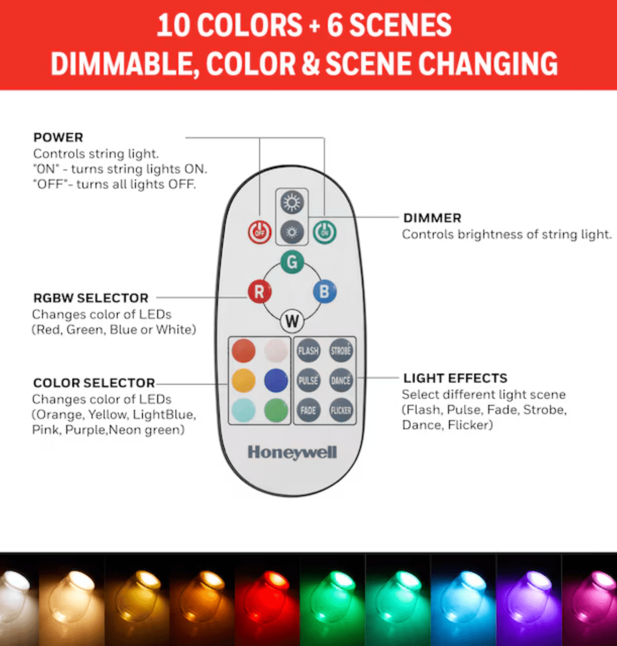 Honeywell Light features evenly spaced bulbs that create a warm and inviting glow, perfect for gatherings or everyday use.