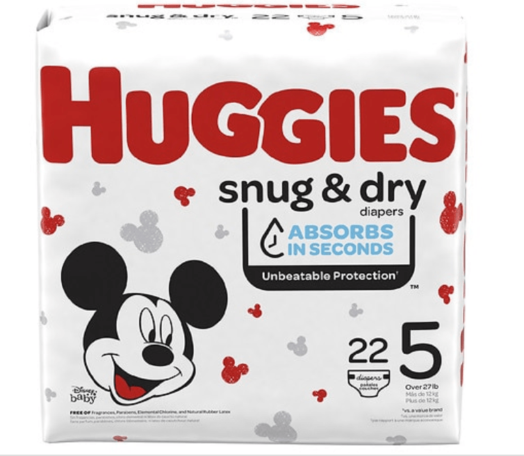 Huggies Snug & Dry Baby Diapers, Size 5 for 27 lbs+, 22 count