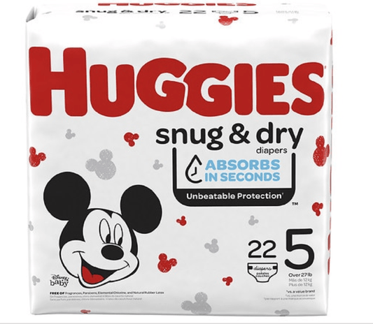 Huggies Snug & Dry Baby Diapers, Size 5 for 27 lbs+, 22 count