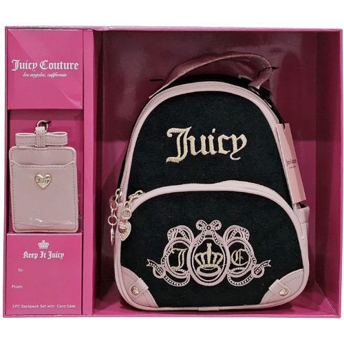 Juicy Couture 2pc Black Pink Backpack Set + Card Case Gift Box Keep It Juicy NWT