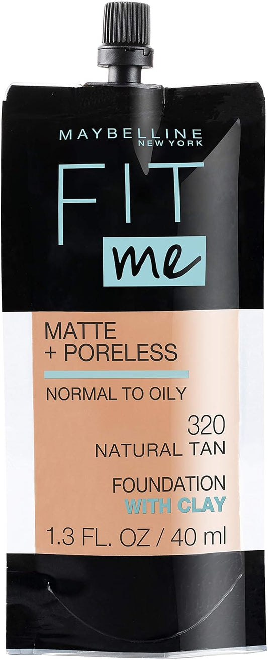Maybelline Fit Me Matte Poreless Foundation, Pouch Format, 320 Natural Tan, 1.3 Oz - Happy Bargain Bin