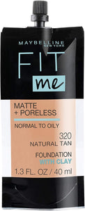 Maybelline Fit Me Matte Poreless Foundation, Pouch Format, 320 Natural Tan, 1.3 Oz - Happy Bargain Bin