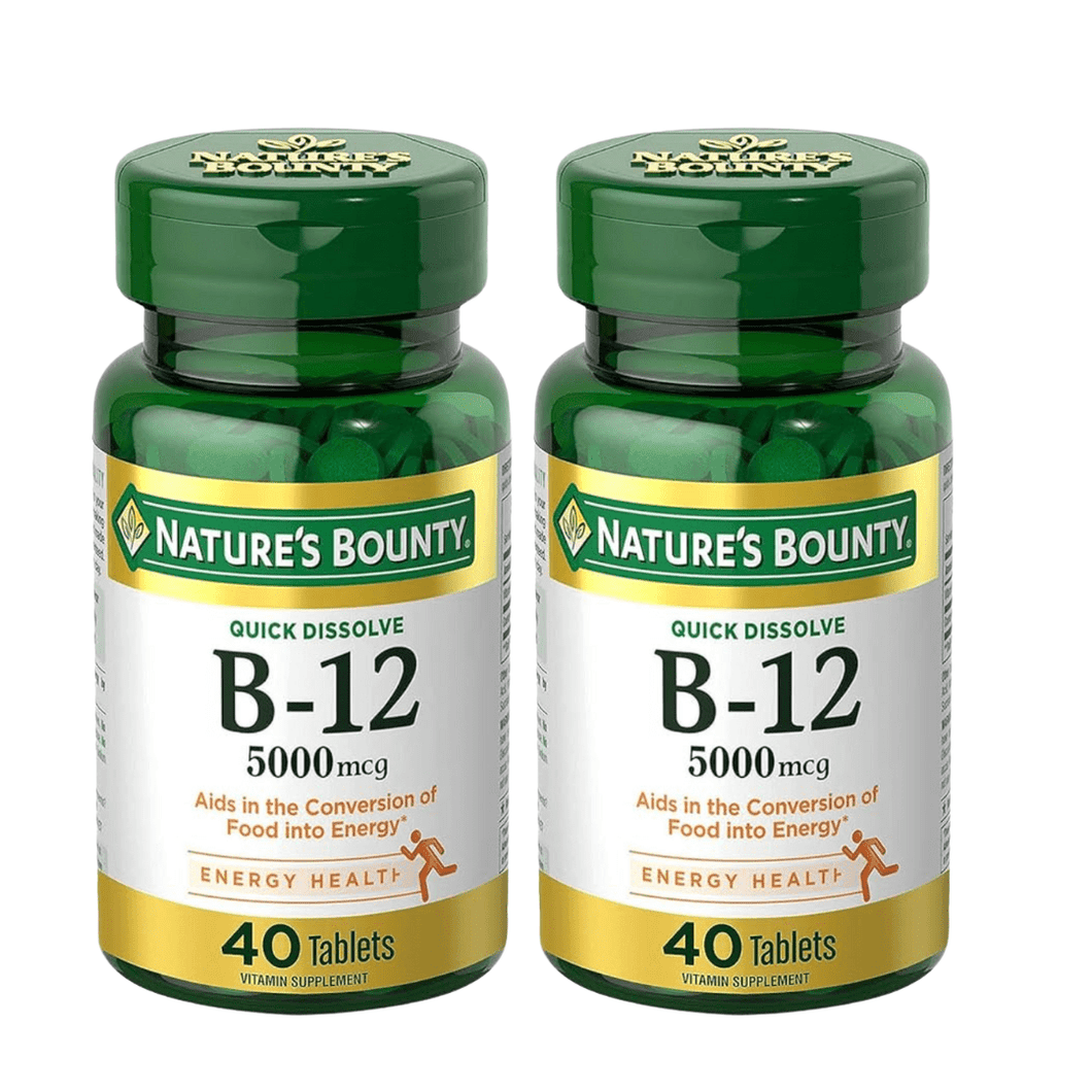 Nature's Bounty B - 12 5,000 Mcg Twin Pack, 40 Quick Dissolve Tablets Each - Happy Bargain Bin