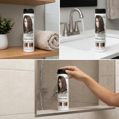 No Fade Fresh color depositing shampoo bottle for brown hair on bathroom surfaces