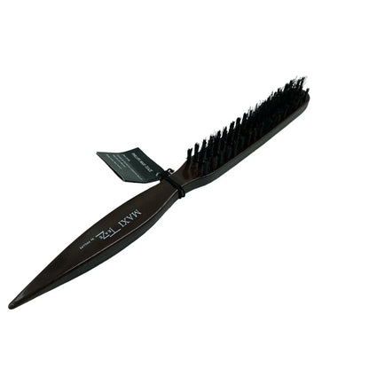 Natural bristle styling hair brush with pointed handle on white background