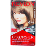 Revlon Colorsilk Light Ash Brown hair dye box with woman showing shiny light brown hair