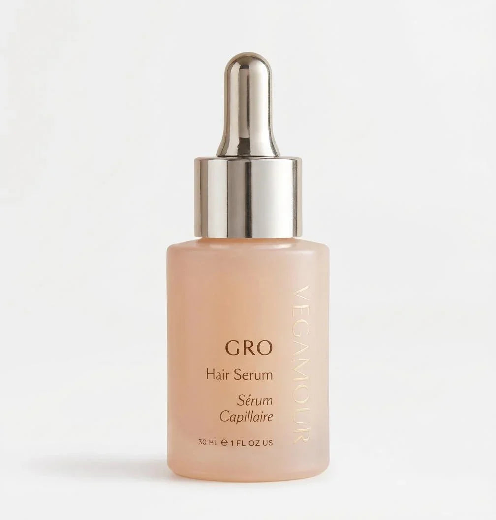 30ml GRO hair serum bottle with dropper for thinning hair on white background