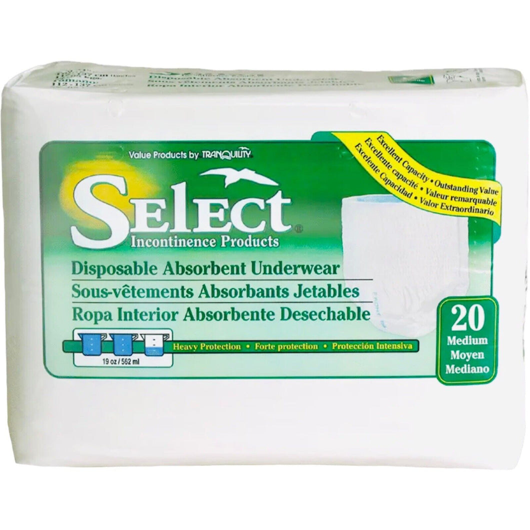Select Adult Disposable Underwear Medium 34'' to 48'': 20 Count