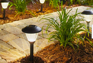 Hampton Bay Textured Black Solar LED Pathway Light Set (8-Pack)